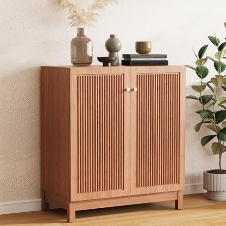 COSIEST 31.5" Fluted Sideboard Buffet Cabinet with Storage, Mid Century Modern Accent Cabinet with Adjustable Shelves, Solid Wood Legs, Multifunctional Console Table for Living Room, Kitchen, Entryway COSIEST