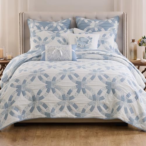Greenland Home Fashions Wedding Ring Collection Reversible Coverlet Set, 3-Piece King/Cal King, Blue Greenland Home Fashions