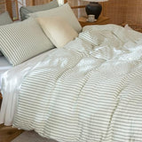 BUPIRD Sage Green Queen Size Comforter Set Striped 100% Soft Washed Microfiber Jacquard 3 Pieces Striped Bedding Sets Green White Comforter Queen for All Seasons and 2 Pillowcases Comfort Breathable BUPIRD