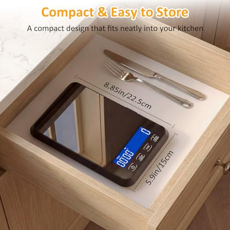 Letron Food Scale, 33 lb / 0.1 oz High Precision Kitchen Scale for Sourdough Bread, Built-in 7 Units, Timing & Tare Function, Rechargeable Digital Kitchen Scale for Food, Baking, Cooking Letron