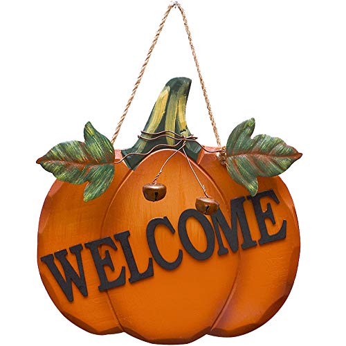 Wood Pumpkin Welcome Sign Fall Front Door Decor, Rustic Hanging Welcome Door Sign for Autumn Harvest Thanksgiving Halloween Door Wall Decoration Indoor Outdoor Fall Decor for Home 9.75"X9.5" - WoodArtSupply