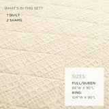 Lush Decor Haniya Solid Waffle Woven Textured Cotton Quilt Set, 3 Piece Set, Full/Queen, Neutral - Soft Waffle Quilt - Neutral Bedding Set - Minimalist, Modern & Farmhouse Bedroom Decor Lush Decor