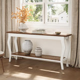 LITTLE TREE 70.9 Inches Long Console Table, 2-Tier Vintage Wooden Sofa Table Behind The Couch with Metal Legs for Hallway, Entryway, Living Room, Brown & White LITTLE TREE