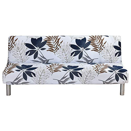 MIFXIN Futon Slipcover Armless Folding Sofa Cover Stretch Elastic Couch Furniture Protector for 3 Seat Foldable Futon Sofa Bed Without Armrests (Blue Maple Leaf) MIFXIN