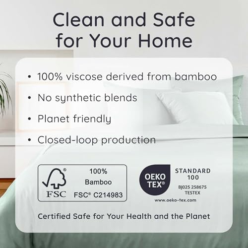 Bambaw 100% Viscose Derived from Bamboo Sheets Queen Size Deep Pocket Set – 4pcs Hotel Luxury Bedding Set, Fits Up to 16'' with Elastic Corner Straps, Ultra Soft Cooling Sheets Queen Size (Sea Glass) Bambaw