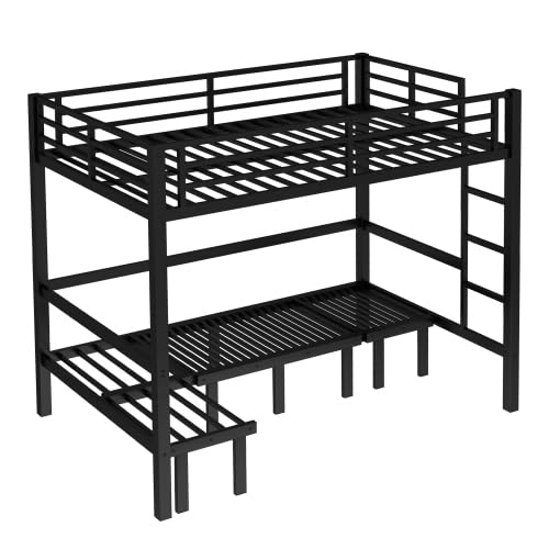 Harper & Bright Designs Full Over Full Pull-Out Metal Bunk Bed, Lower Bunk Can be Pulled Out in Three Sections, Top Bed Equipped with Safety Guardrails, Black Harper & Bright Designs