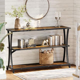 Tribesigns Industrial 3-Tier Console Table, Rustic Narrow Entryway Sofa Table with Storage Shelves for Living Room, Hallway, Foyer Tribesigns