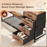 PRAISUN 61" L Shaped Desk with Power Outlets and USB-C Port, Reversible Computer Corner Office Desk with 4 Fabric Drawers and 2 Height-Adjustable Shelves, Large for Gaming Writing Study, Rustic Brown PRAISUN