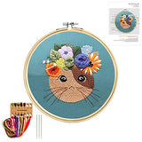 Mozzyyee Embroidery Starter kit, DIY Adult Beginner Embroidery Kits, Including Cloth with Cat Patterns, Colored Threads, Needles, Hoops and Instructions (Blue)
