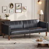 GarveeHome Futon Sofa Bed, 75-Inch Modern Faux Leather Convertible Couch, Mid-Century Loveseat for Small Space, Living Room, Bedroom, Black GarveeHome