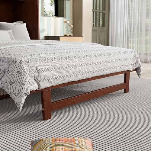 KALALLA Retro Rattan Queen Size Murphy Bed Cabinet with Storage Drawers, Hidden Foldable Platform Bed, Space Saving for Small Room, Kids Adults Guest, Walnut KALALLA
