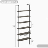 Tangkula Industrial 6-Tier Bookshelf, 72" Tall Wall Mounted Ladder Shelf with Heavy-Duty Metal Frame, Vintage Vertical Open Display Shelf Bookcase for Living Room, Office, Balcony (1, Oak Grey) Tangkula