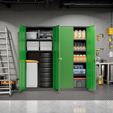 Pataku Metal Storage Cabinet, 72" Garage Cabinet with Doors and Shelves Lockable Steel Multifunctional Cabinets, File Cabinets for Home, Office, Warehouse(Black Green) Pataku