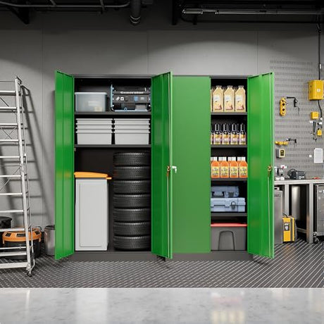 Pataku Metal Storage Cabinet, 72" Garage Cabinet with Doors and Shelves Lockable Steel Multifunctional Cabinets, File Cabinets for Home, Office, Warehouse(Black Green) Pataku