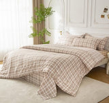 SDY 7PCS Brown Plaid Bedding Set Twin Size, Super Soft Microfiber Gingham Comforter and Sheet Set for Kids Boys Girls 1*Comforter,1* Flat Sheet, 1*Fitted Sheet,2*Pillowcases and 2*PillowcaseShams SDY