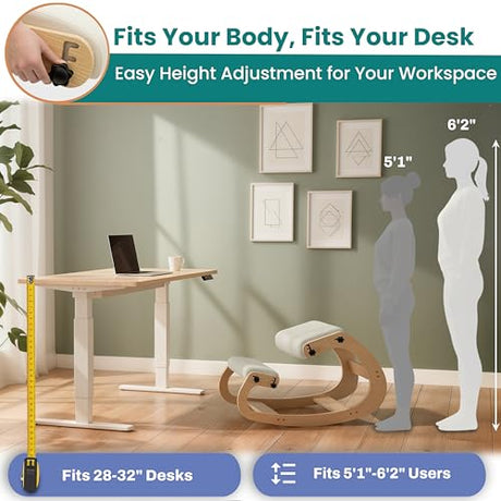 NYPOT Ergonomic Kneeling Chair with Adjustable Seats - Knee Chair for Posture Correction & Kneel Rocking Stool for Desk - Back Pain Relief for Home and Office, Supports 250 pounds - 5 Years Warranty NYPOT