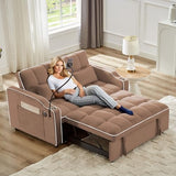 Sleeper Sofa Couch Bed with Phone Holder, Modern 3-in-1 Convertible Velvet Pull Out Loveseat Futon Sofa with USB & Type C Port & Cup Holder for Living Room Bedroom Office KINFFICT