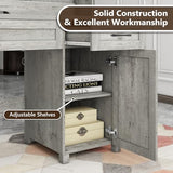 Vabches Farmhouse 47" Executive Desk, Computer Desk with 2 Drawers, LED Light and Storage Cabinet, Home Office Desk with Hutch, Charging Hub, Workstation for Home Office and Study(Grey Vabches