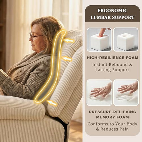 IKAKOS Heavy Duty Power Lift Recliner Chair for Elderly, 400lbs Capacity Massage and Heat Recliner, Soft Corduroy 160° Reclining Electric Stand Up Chair, USB & Type-C, Memory Foam, Cup Holders IKAKOS