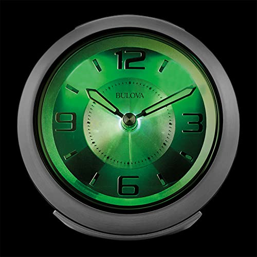 Bulova - 3.75" W x 3.75" H B5027 Lite Night Alarm Clock | Brushed Silver-Tone Case | Illuminated Dial | Luminous Hands | Quiet Sweep | Snooze Function Bulova