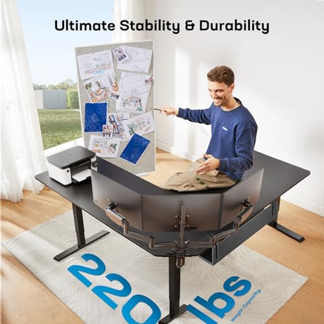 HUANUO Electric L Shaped Standing Desk, 63" x 63" Height Adjustable Corner Standing Desk with Built-in Power Outlets & Power Strip Holder, Sit Stand Up Table with 4 Preset Heights, Black HUANUO