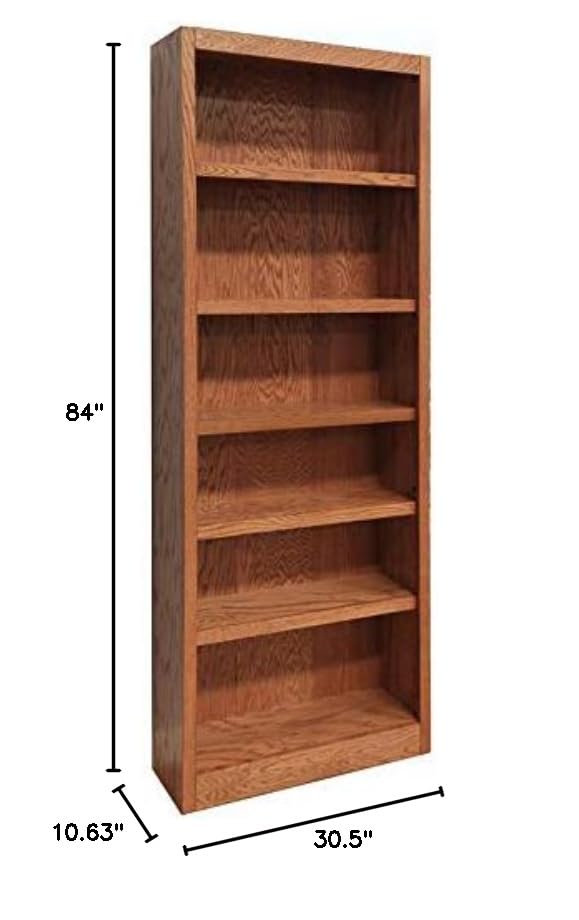 Concepts In Wood 84" Traditional Oak Bookcase with 4 Adjustable & 2 Fixed Shelves Concepts In Wood