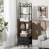 Furologee 5-Tier Industrial Ladder Shelf with 2 Drawers for Versatile Home Storage Furologee