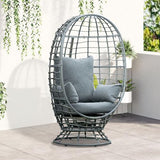 Outsunny Wicker Egg Chair, 360 Rotating Indoor Outdoor Boho Basket Seat with Cushion and Pillows for Backyard, Porch, Patio, Garden, Handwoven All-Weather PE Rattan, Steel Frame, Gray Outsunny