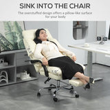 HOMCOM Overstuffed Executive Office Chair, PU Leather Reclining Swivel Desk Chair with High Back, Foot Rest, Thick Padded, 300 lbs, Cream White HOMCOM