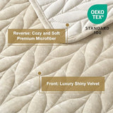 Ivellow Luxury Velvet Quilt Set King Size Bedding Sets Lightweight Ultra Soft Velvet Comforter Set Leaves Chevron Stitch Oversized Bedspread Coverlet 3 Pcs Full Bed Cover Sets for All Seasons Beige Ivellow