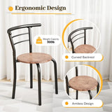 Shahoo 3-Piece Wooden Dining Table Set, Kitchen Breakfast Nook Sets with 2 Chairs & Round Tabletop, Space Saving Furniture Metal Frame and Built-in Wine Rack, Brown Shahoo