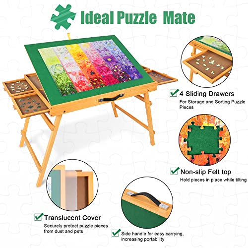 ALL4JIG Jigsaw Puzzle Table with Legs for 1500 Pieces,Adjustable Jigsaw Puzzle Board with 4 Drawers & Cover Birthday Gift for mom,25"x34"Portable Wooden Puzzle Table with Tilting for Adult - WoodArtSupply