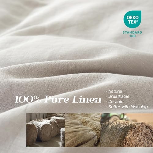 Simple&Opulence 100% Linen Duvet Cover Set, 3 PCS Natural French Flax Light Grey Duvet Cover King Size, Breathable Soft Comfy Linen Bedding Comforter Cover with 2 Pillowcases(Light Grey, 104" x 92")