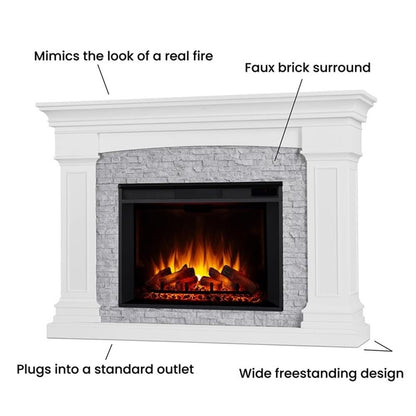 Real Flame Deland Grand Electric Indoor Fireplace with Remote Control, Realistic Infrared Fireplace with Heater, White