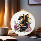 Black Dragon and Golden dragon stands on the book Handmade DIY Embroidery kit,Suitable for Beginners,Includes Embroidery Cloth, Instructions,hoop and Needle and Thread, Suitable for Holiday Gifts