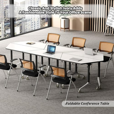 Folding Conference Tables,47.2x23.6x29.5in Modern Conference Room Tables Seminar Mobile Training Tables,with Caster Modular Flip Top Meeting Table for Office Conference Room (Trapezoid, 4 Pack) Crevew