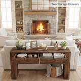 LITTLE TREE Solid Wood 63 Inches Console Table with 2 Drawers, Vintage Brown Sofa Table Behind Couch for Living Room, Long Hallway Foyer Entryway Table for Entrance LITTLE TREE