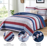 DJY Striped Quilt Set Queen Size, Red Blue Boho Striped Bedspread Coverlet Set 3 Pieces Lightweight Soft Microfiber Patchwork Quilt Bedding Set for All Season (96"x90") DJY