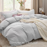 Bedsure Light Grey Duvet Cover Queen Size - 3 Pieces Prewashed Cotton-Like Extra Soft Bedding Set, Includes 1 Duvet Cover 90x90 Inches with Zipper Closure & 2 Pillow Shams, Comforter Not Included Bedsure