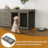 OUYESSIR 94.5" Large Dog Crate Furniture for 2 Dogs, Double Wooden Dog Kennel Furniture with 4 Dog Bowls & 3 Drawers, Heavy Duty Indoor Furniture Style Dog Cage TV Stand/Table/House, Grey OUYESSIR