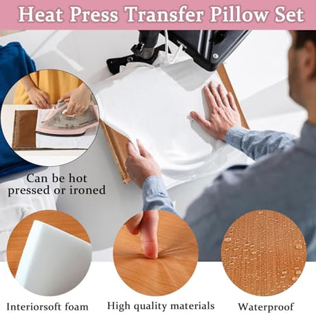 QUKLOGEN Heat Press Pillow Bundle Tools Kit Include 4 Heat Pressing Transfer Pillow Mat 3 Pack Teflon Sheet for Heat Press 2 Rolls Heat Resistant Tape 12 Different Size T Shirt Guide Ruler QUKLOGEN