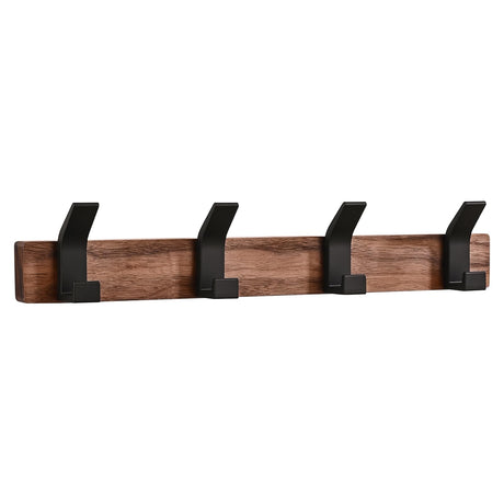 Jadorn Coat Rack Wall Mount - 15.7 Inches Walnut Wood Coat Hooks Coat Rack Wall Mount with 4 Hooks Black Aluminum Coat Hooks for Hanging Coat Hat Bag Hat Rustproof Coat Hanger Jadorn