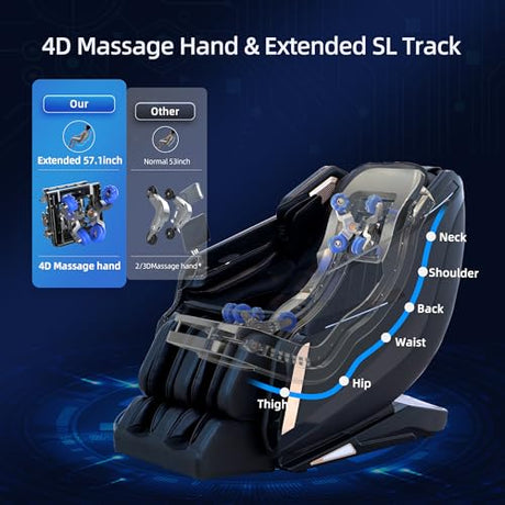 4D Massage Chair Full Body Zero Gravity SL-Track Real Relax Massage Chair Recliner-Shiatsu,Heat,Calf-Extension,20-Massage Technique,Thai Yoga Stretch,Foot Roller,AI Voice,Touch Screen,Wireless Charge Vosaky