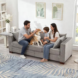 84.5" Wide 3-Seater Velvet Sofa with Storage, Mid Century Modern Chesterfield Couch, Upholstered Love Seat with Deep Seat & Retro Trim Gray Velvet Couch for Living Room, Office, Apartment (Grey) SLEERWAY