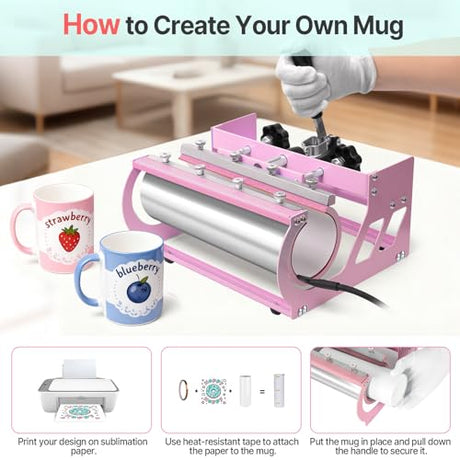 Slendor 5 in 1 Heat Press Machine 12x15 inch Sublimation Heat Press 360° Swing Away Heat Transfer Digital T-Shirt Pressing with 30OZ 20OZ Tumbler Press, Multifunction Combo for Hat Cap Plate Slendor