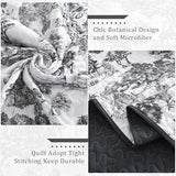 WONGS BEDDING Botanical Quilt Set King Size, Black 3 Pieces Toile Floral Plants Printed Bedspread Bedding Set Soft Lightweight Microfiber Coverlet Set for All Season (104"x90") WONGS BEDDING