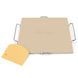 Unicook 12 Inch Square Pizza Stone for Oven and Grill, Oven Baking Stone for Bread, Cordierite Pizza Pan for Baking Crispy Pizzas, Bread and Cookies, Includes Carry Rack and Pizza Dough Scraper Unicook