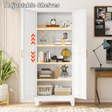 winiowa Metal Pantry Cabinet with 2 Doors and Adjustable Shelves - 71" Kitchen Storage Cabinet with Gold Handles - Versatile Storage for Kitchen, Bathroom, Dining Room, Utility Room - White winiowa