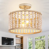 Wood Beaded Chandelier - Farmhouse Boho Light Fixture, Rustic Semi Flush Mount Ceiling Light, Oak 2 Lights Nursery Light Fixture for Hallway Foyer Bedroom Kitchen Island Living Room, E26 Base Frelii