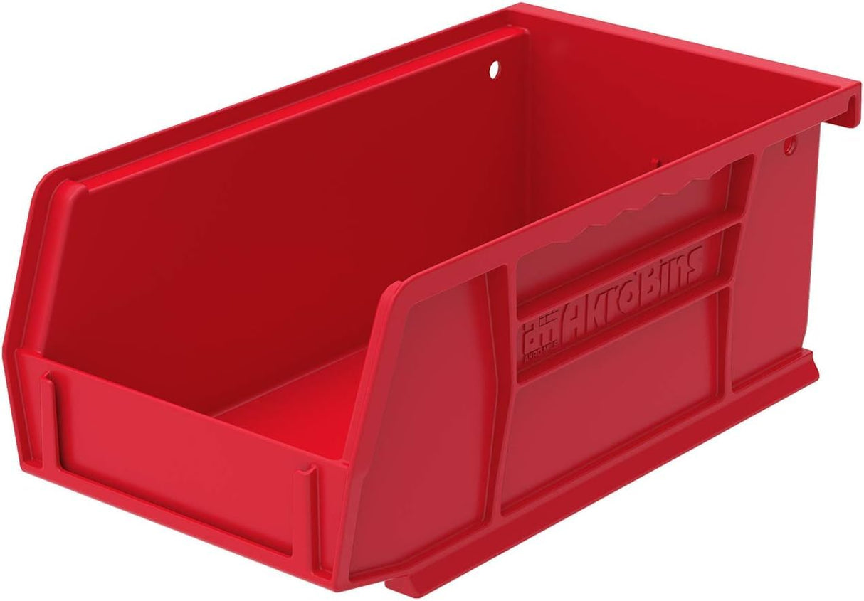 Akro-Mils 30220 AkroBins Plastic Storage Bins, Space-Saving Stackable Bins for Garage, Pantry, Craft Organization, 7-" x 4-" x 3-", Red, 24-Pack Akro-Mils